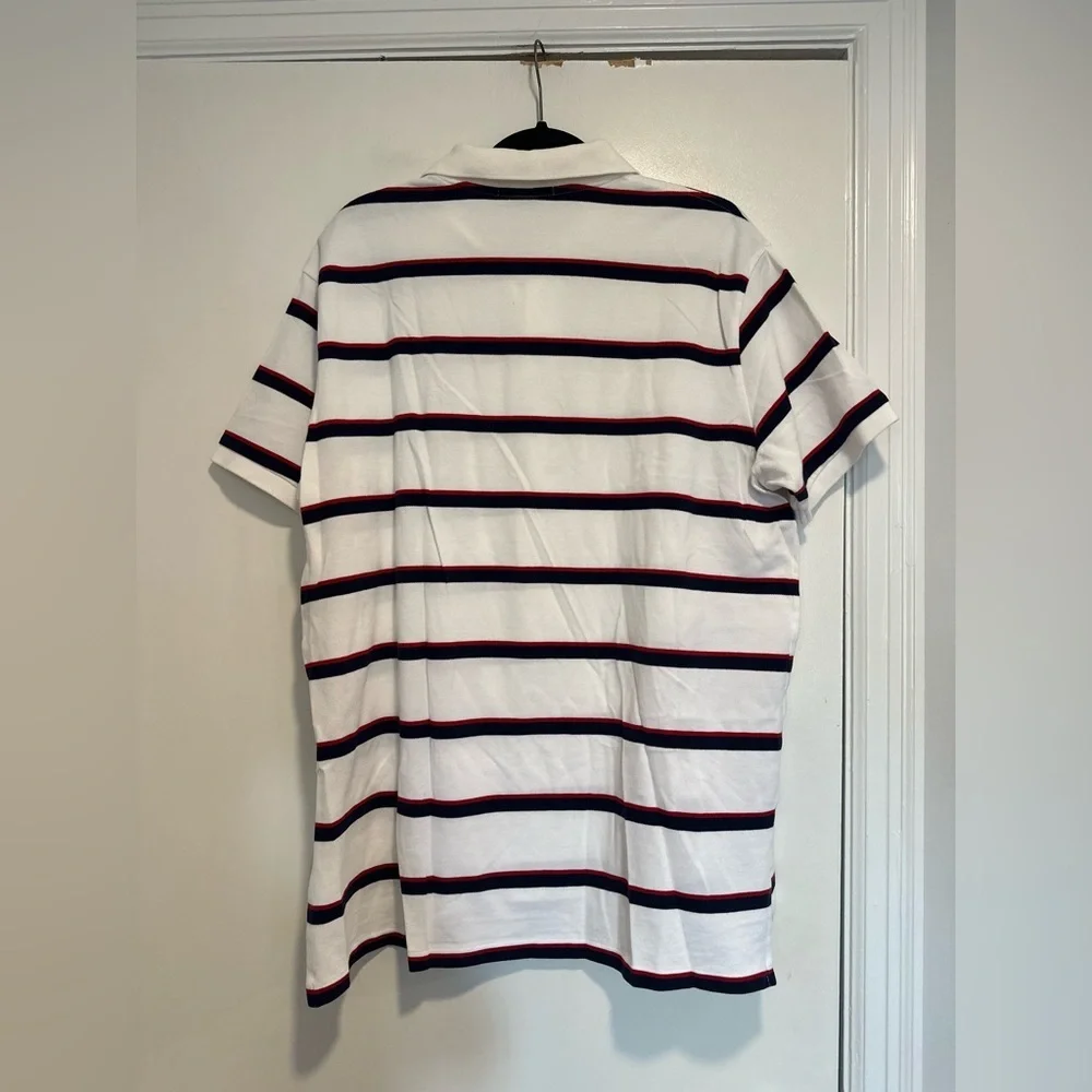 POLO RALPH LAUREN XXL Pique white/navy/red striped Cotton Polo Shirt